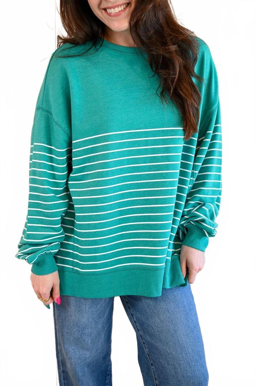 NEW Z SUPPLY women's maple street v neck top in stripe  marina green